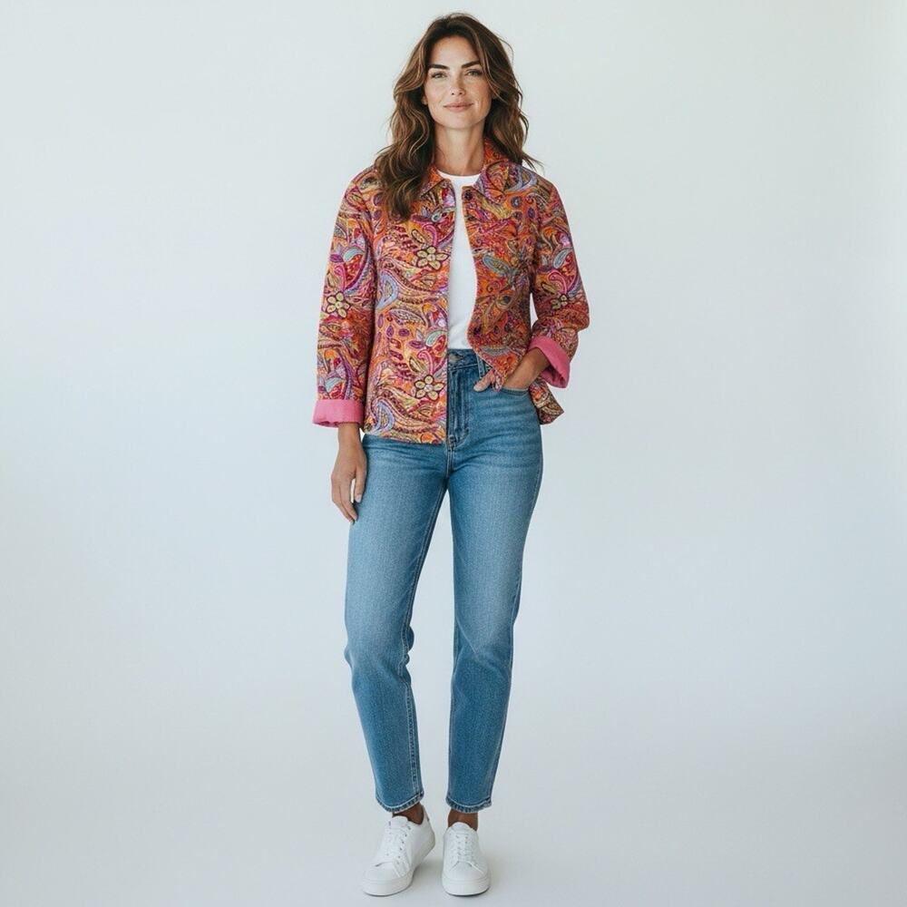 Coldwater Creek Vintage Cotton Paisley Jacket Sequin Floral Boho Maximalist L